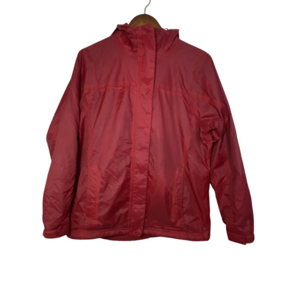 L.L.‎ Bean Women's Sz Medium Red Hooded Windbreaker Jacket Zip Pockets